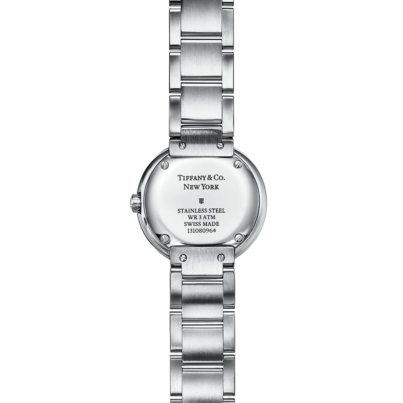 Tiffany & Co. Atlas® 24 mm watch in stainless steel with diamonds and pink mother-of-pearl. | ^Women Fine Watches|Women’s Watches