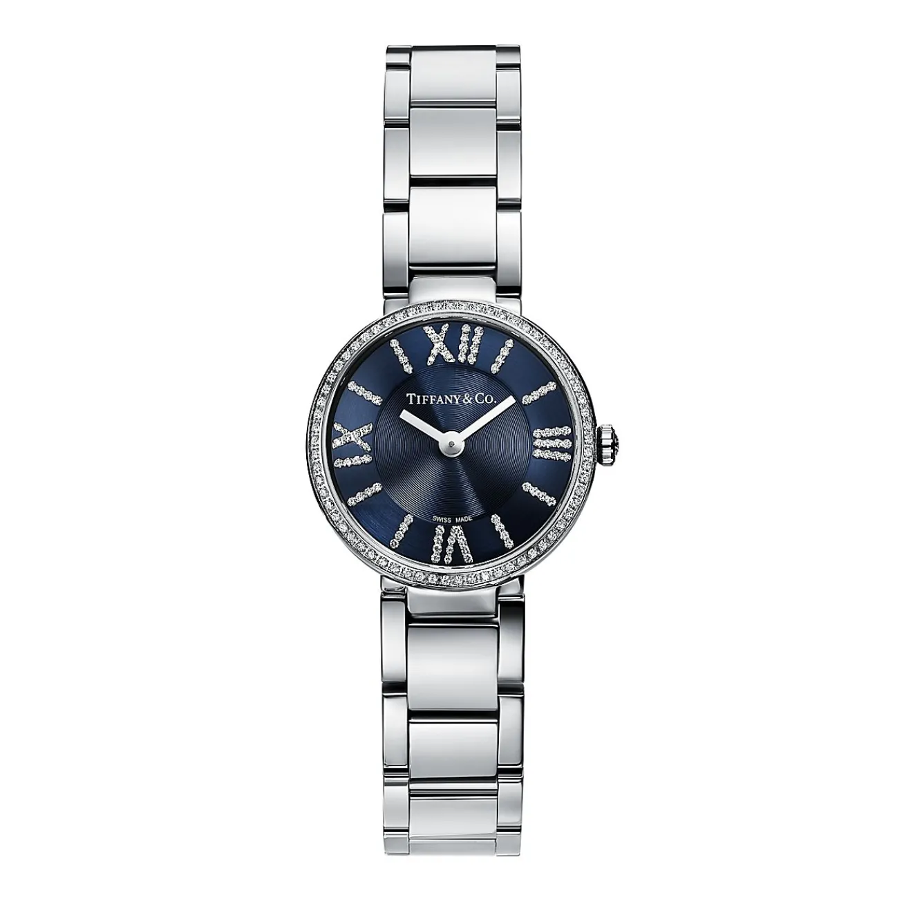 Tiffany & Co. Atlas® 24 mm watch in stainless steel with diamonds and a navy soleil dial. | ^Women Fine Watches|Women’s Watches