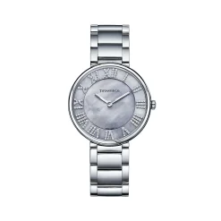 Tiffany & Co. Atlas® 34 mm Watch in Stainless Steel with Diamonds and Gray Mother-of-pearl | ^Women Fine Watches|Women’s Watches