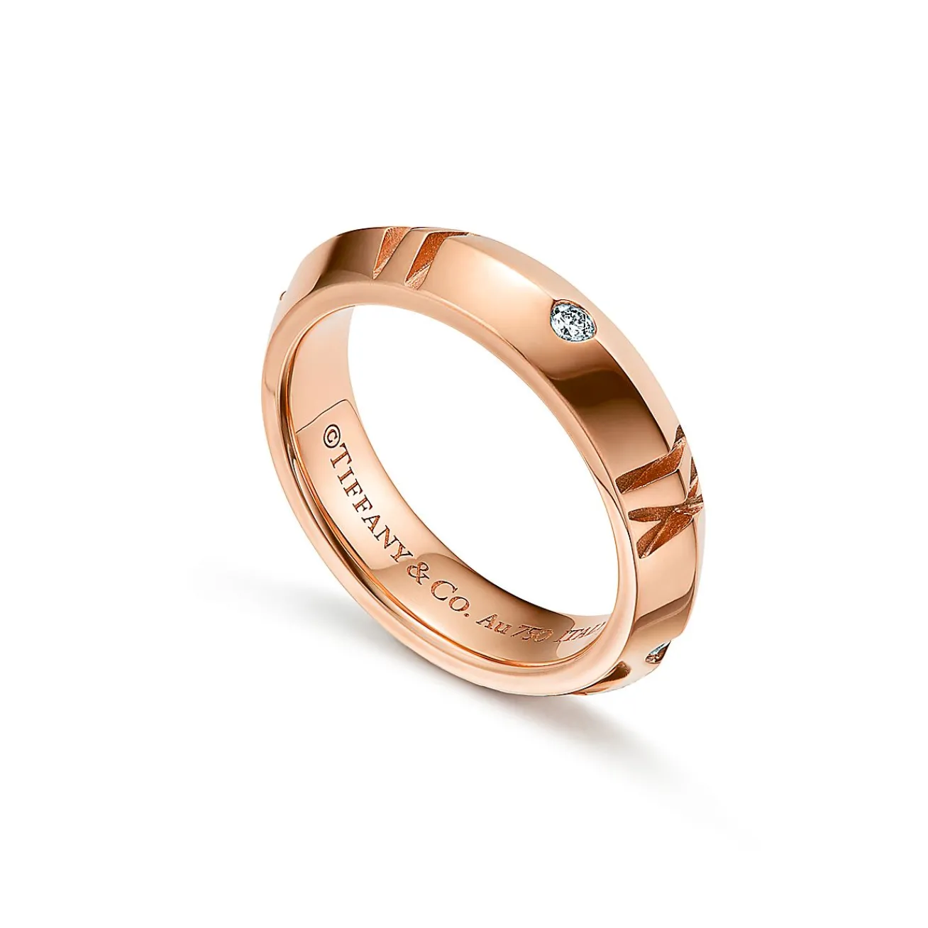 Tiffany & Co. Atlas® X Closed Narrow Ring in Rose Gold with Diamonds, 4.5 mm Wide | ^ Rings|Men's Jewelry