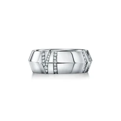 Tiffany & Co. Atlas® X Closed Wide Ring in White Gold with Diamonds, 7.5 mm Wide | ^ Rings|Men's Jewelry