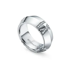 Tiffany & Co. Atlas® X Closed Wide Ring in White Gold with Diamonds, 7.5 mm Wide | ^ Rings|Men's Jewelry
