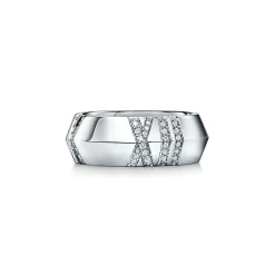 Tiffany & Co. Atlas® X Closed Wide Ring in White Gold with Diamonds, 7.5 mm Wide | ^ Rings|Men's Jewelry