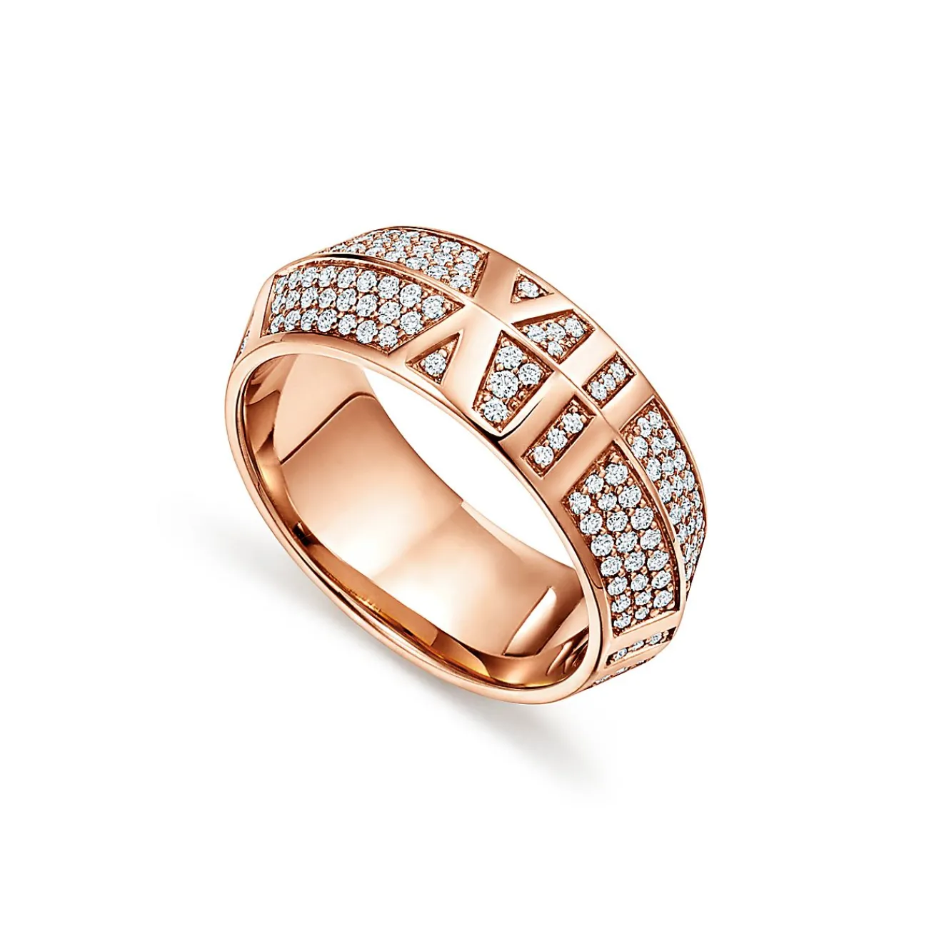 Tiffany & Co. Atlas® X Closed Wide Ring in Rose Gold with Pavé Diamonds, 7.5 mm Wide | ^ Rings|Rose Gold Jewelry