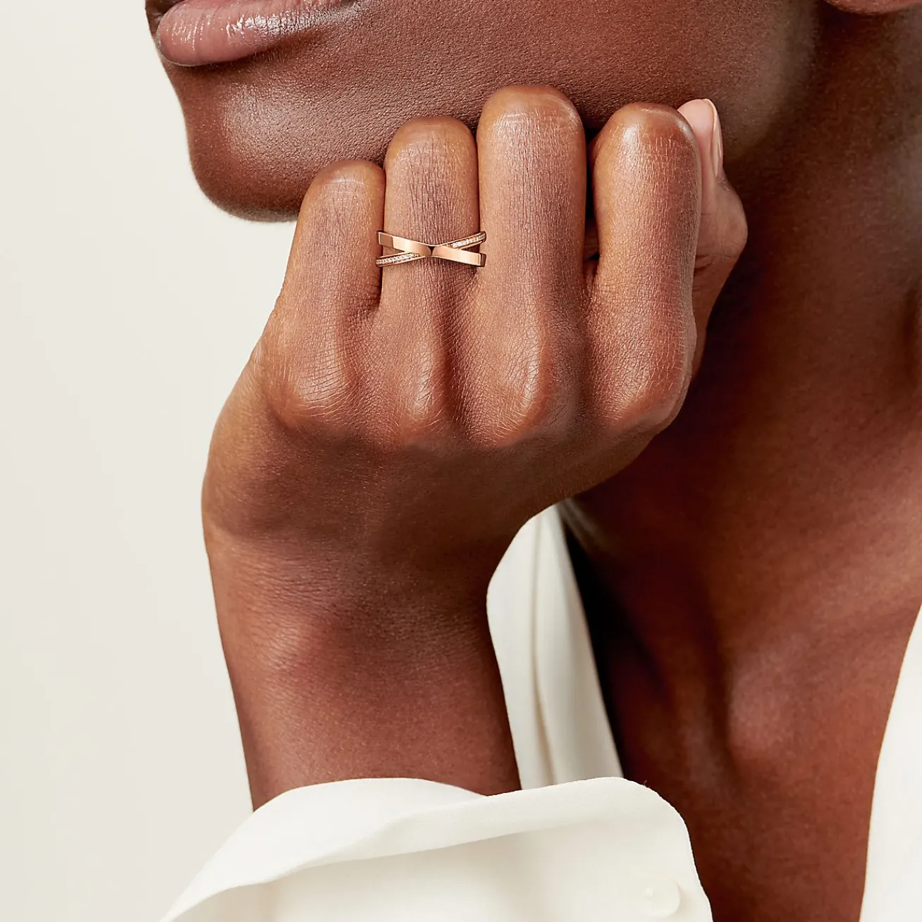Tiffany & Co. Atlas® X Narrow Ring in Rose Gold with Diamonds | ^ Rings|Rose Gold Jewelry