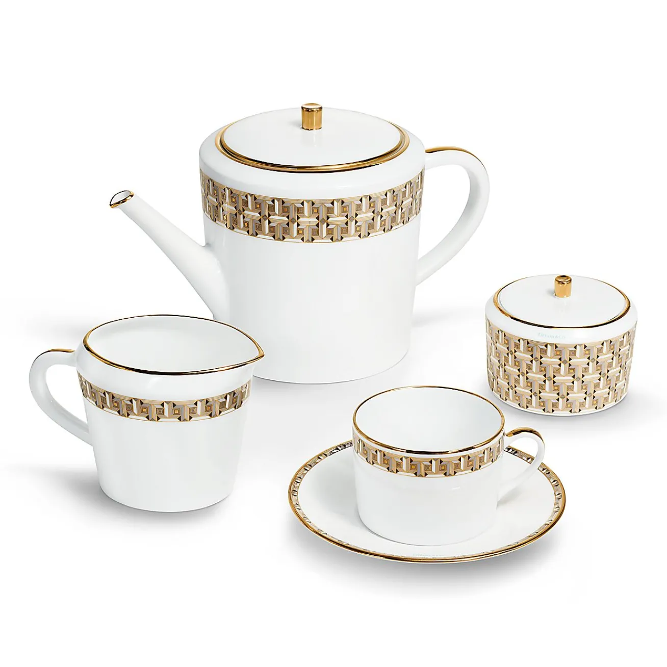 Tiffany & Co. Black Tiffany T True Teapot with a Hand-painted Gold Rim | ^ Tableware|Coffee & Tea