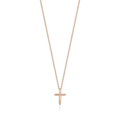 Tiffany & Co. Cross pendant in 18k rose gold with diamonds, mini. | ^ Necklaces & Pendants|Rose Gold Jewelry