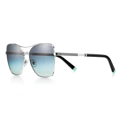 Tiffany & Co. Diamond Point Sunglasses in Silver-colored Metal with Tiffany Blue® Lenses | ^ Sunglasses