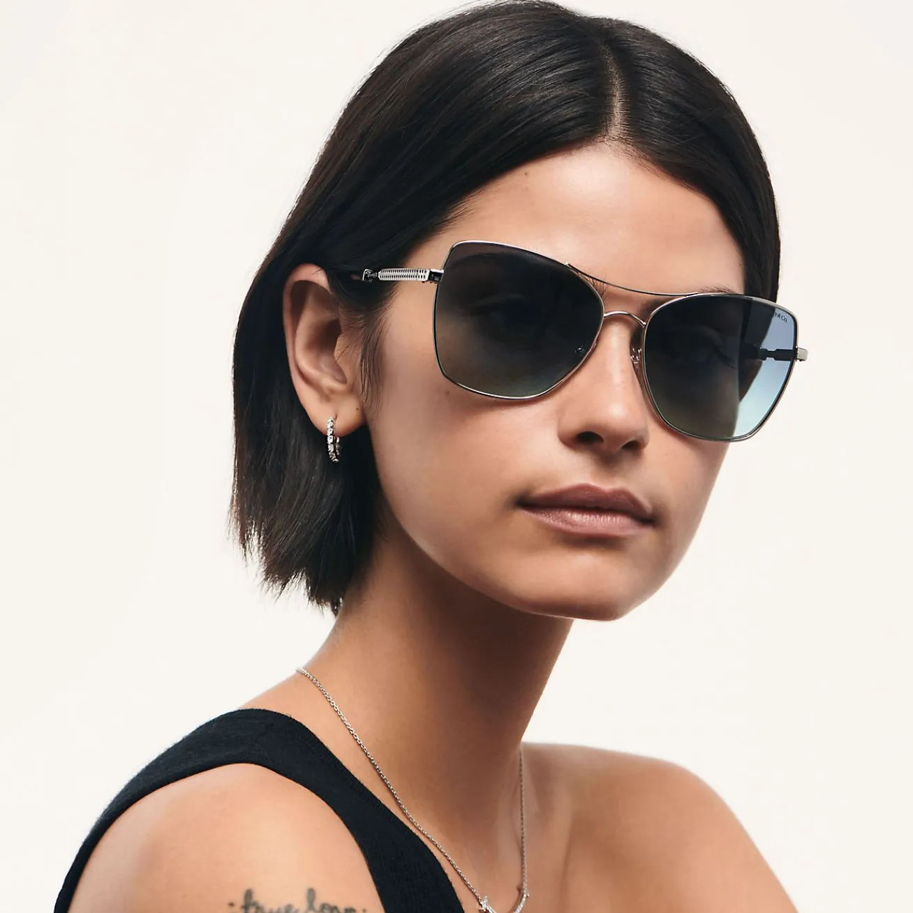 Tiffany & Co. Diamond Point Sunglasses in Silver-colored Metal with Tiffany Blue® Lenses | ^ Sunglasses