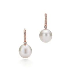 Tiffany & Co. Earrings in 18k rose gold with South Sea cultured pearls and diamonds. | ^ Earrings|Rose Gold Jewelry