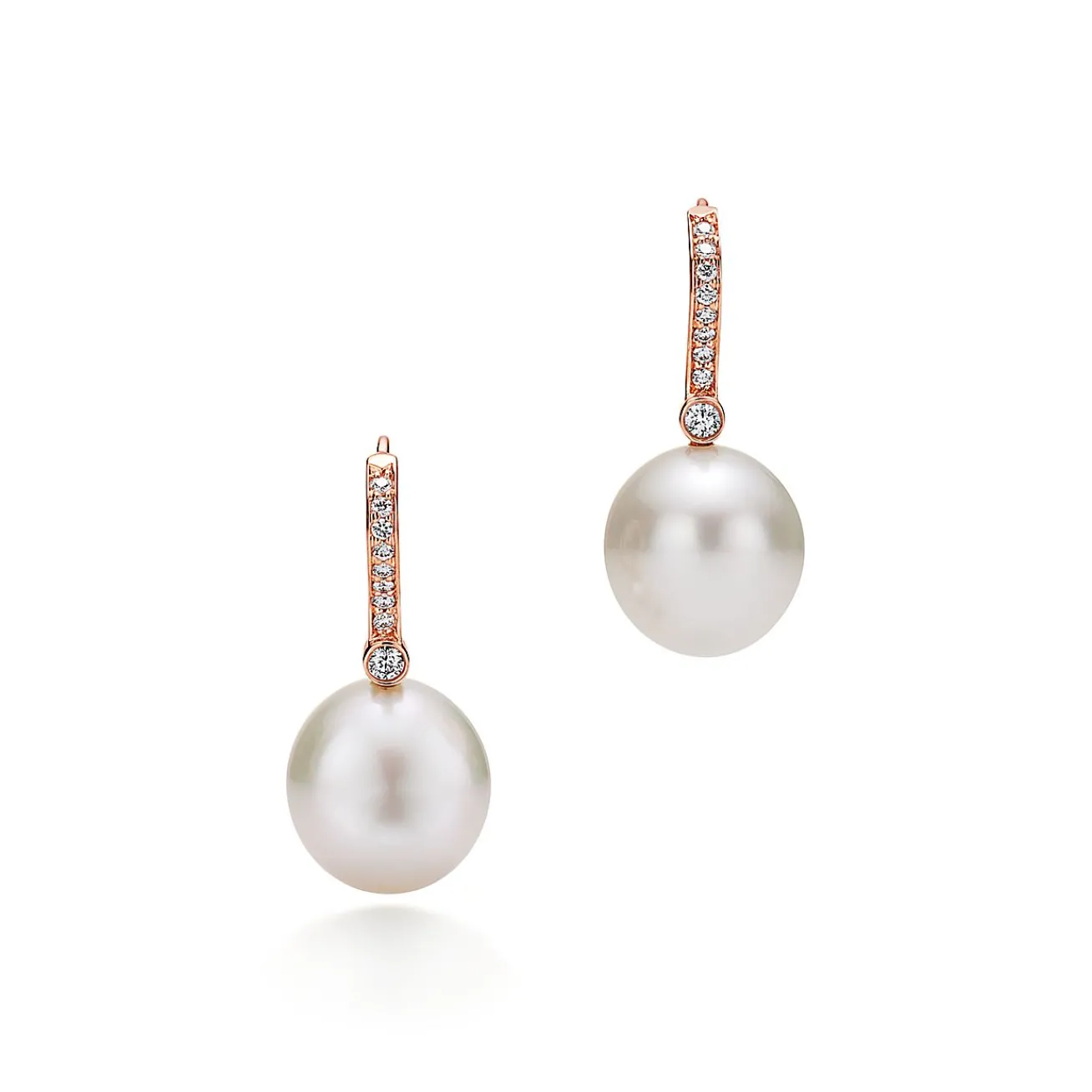 Tiffany & Co. Earrings in 18k rose gold with South Sea cultured pearls and diamonds. | ^ Earrings|Rose Gold Jewelry