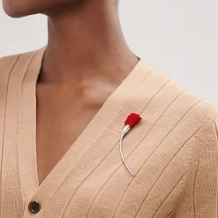 Tiffany & Co. Elsa Peretti® Amapola brooch in sterling silver with red silk, small. | ^ Brooches|Sterling Silver Jewelry