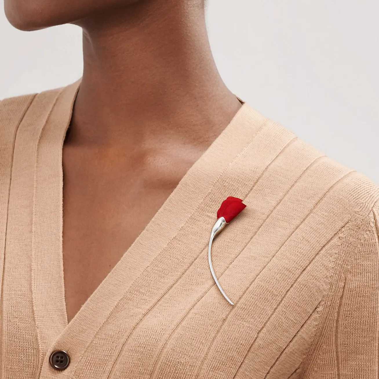 Tiffany & Co. Elsa Peretti® Amapola brooch in sterling silver with red silk, small. | ^ Brooches|Sterling Silver Jewelry