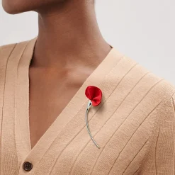 Tiffany & Co. Elsa Peretti® Amapola brooch in sterling silver with red silk. | ^ Brooches|Sterling Silver Jewelry