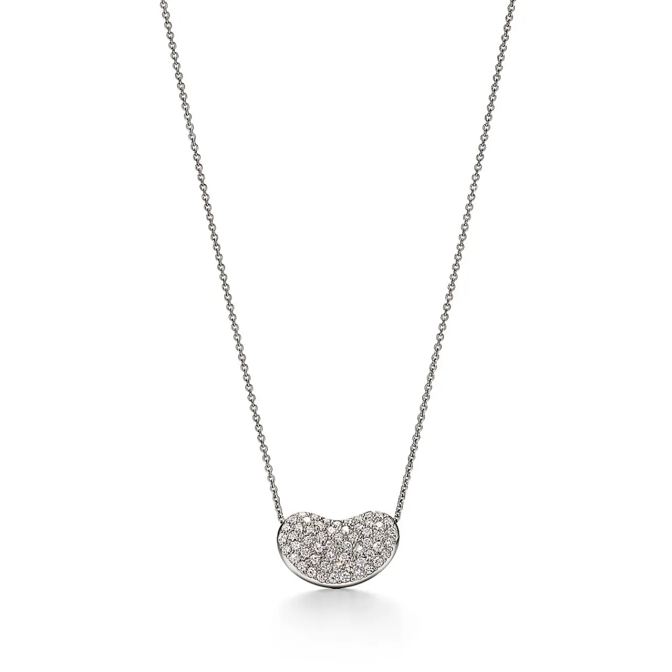 Tiffany & Co. Elsa Peretti® Bean® design Pendant in Platinum with Pavé Diamonds, 18 mm | ^ Necklaces & Pendants|Platinum Jewelry