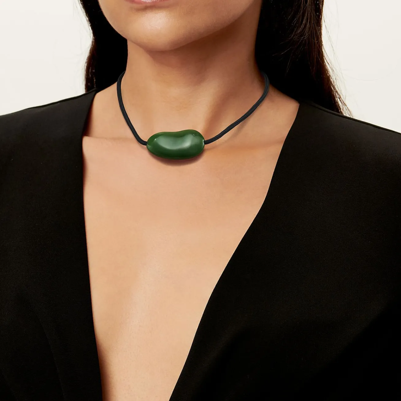Tiffany & Co. Elsa Peretti® Bean® design Pendant with Green Jade, 29 x 50 mm | ^ Necklaces & Pendants|Colored Gemstone Jewelry
