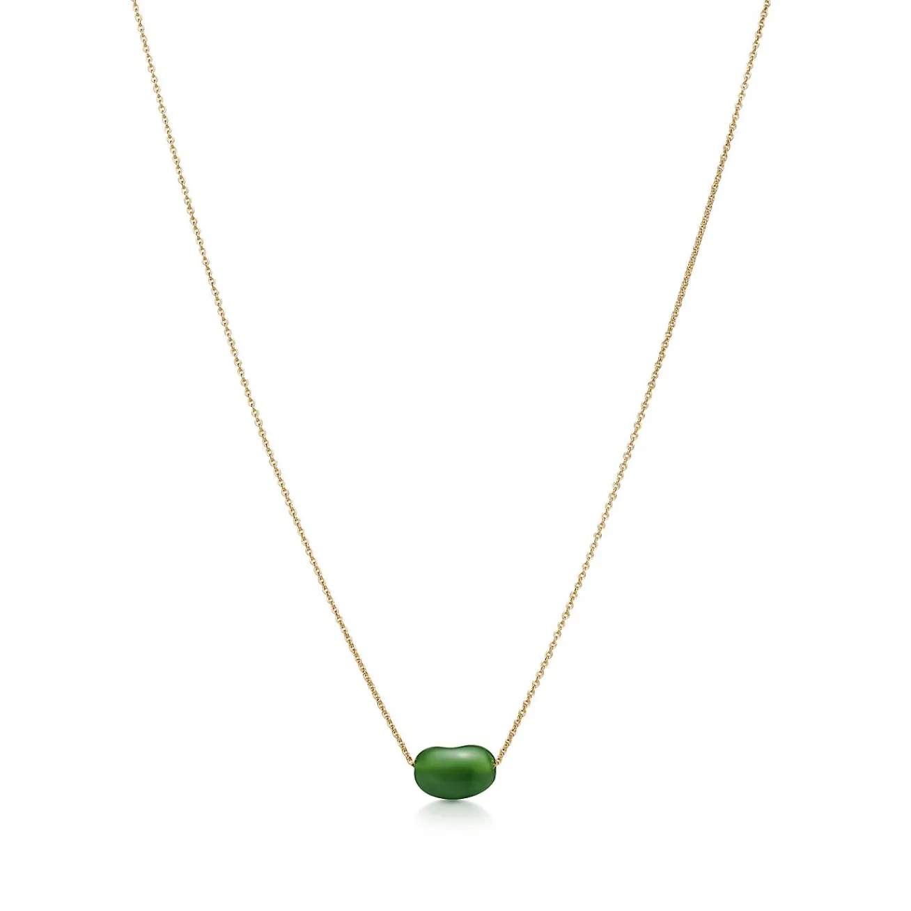 Tiffany & Co. Elsa Peretti® Bean® design Pendant in Yellow Gold with Green Jade, 9 mm | ^ Necklaces & Pendants|Gold Jewelry