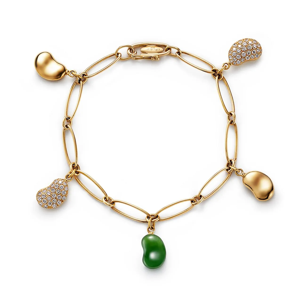 Tiffany & Co. Elsa Peretti® Bean® design Bracelet in Yellow Gold with Diamonds and Green Jade | ^ Bracelets|Gold Jewelry