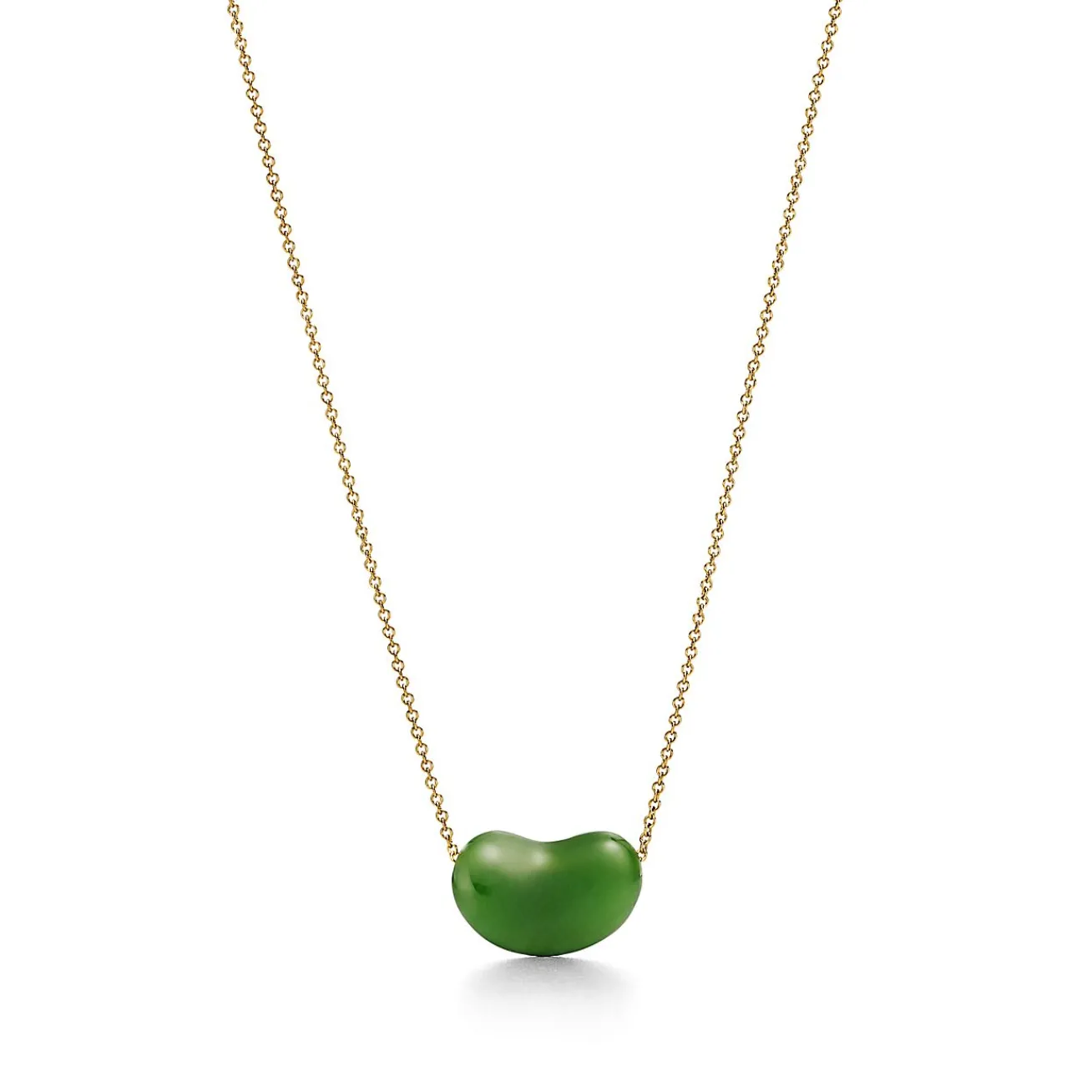 Tiffany & Co. Elsa Peretti® Bean® design Pendant in Yellow Gold with Green Jade, 18 mm | ^ Necklaces & Pendants|Gold Jewelry