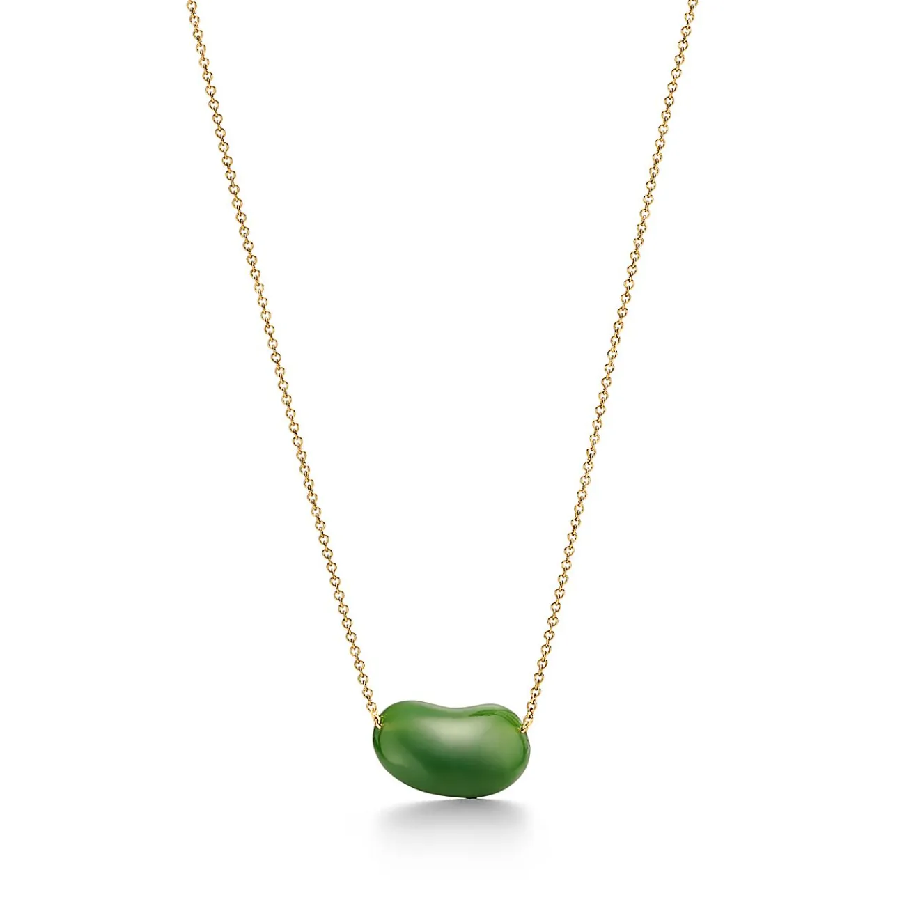 Tiffany & Co. Elsa Peretti® Bean® design Pendant in Yellow Gold with Green Jade, 18 mm | ^ Necklaces & Pendants|Gold Jewelry