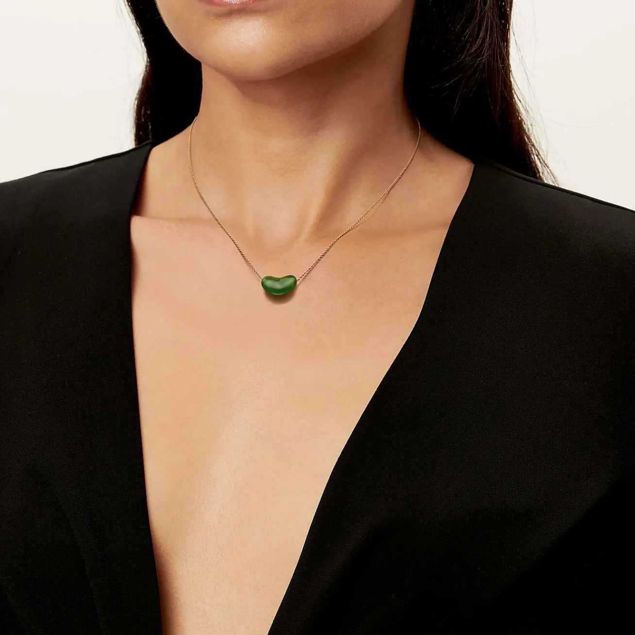 Tiffany & Co. Elsa Peretti® Bean® design Pendant in Yellow Gold with Green Jade, 18 mm | ^ Necklaces & Pendants|Gold Jewelry