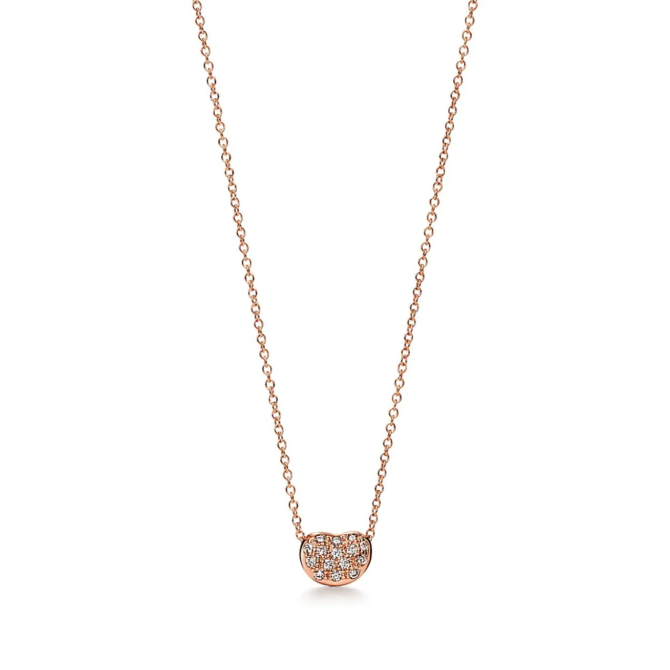 Tiffany & Co. Elsa Peretti® Bean® design Pendant in Rose Gold with Pavé Diamonds, 6.5 mm | ^ Necklaces & Pendants|Rose Gold Jewelry