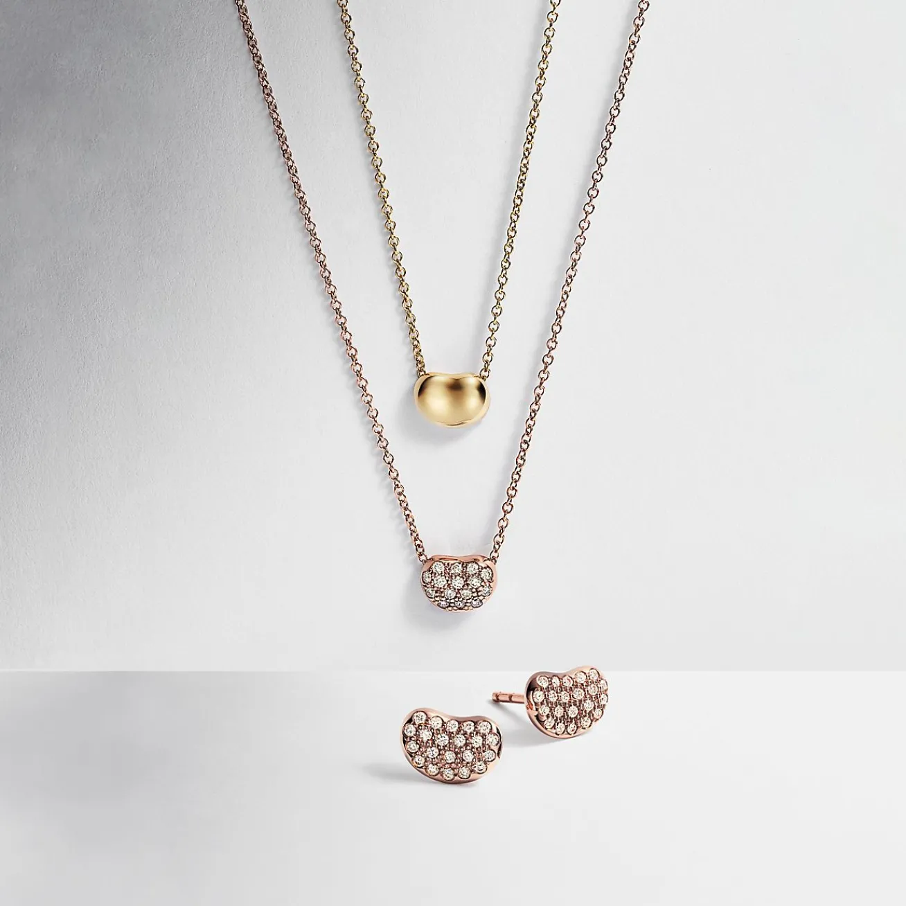 Tiffany & Co. Elsa Peretti® Bean® design Pendant in Rose Gold with Pavé Diamonds, 6.5 mm | ^ Necklaces & Pendants|Rose Gold Jewelry