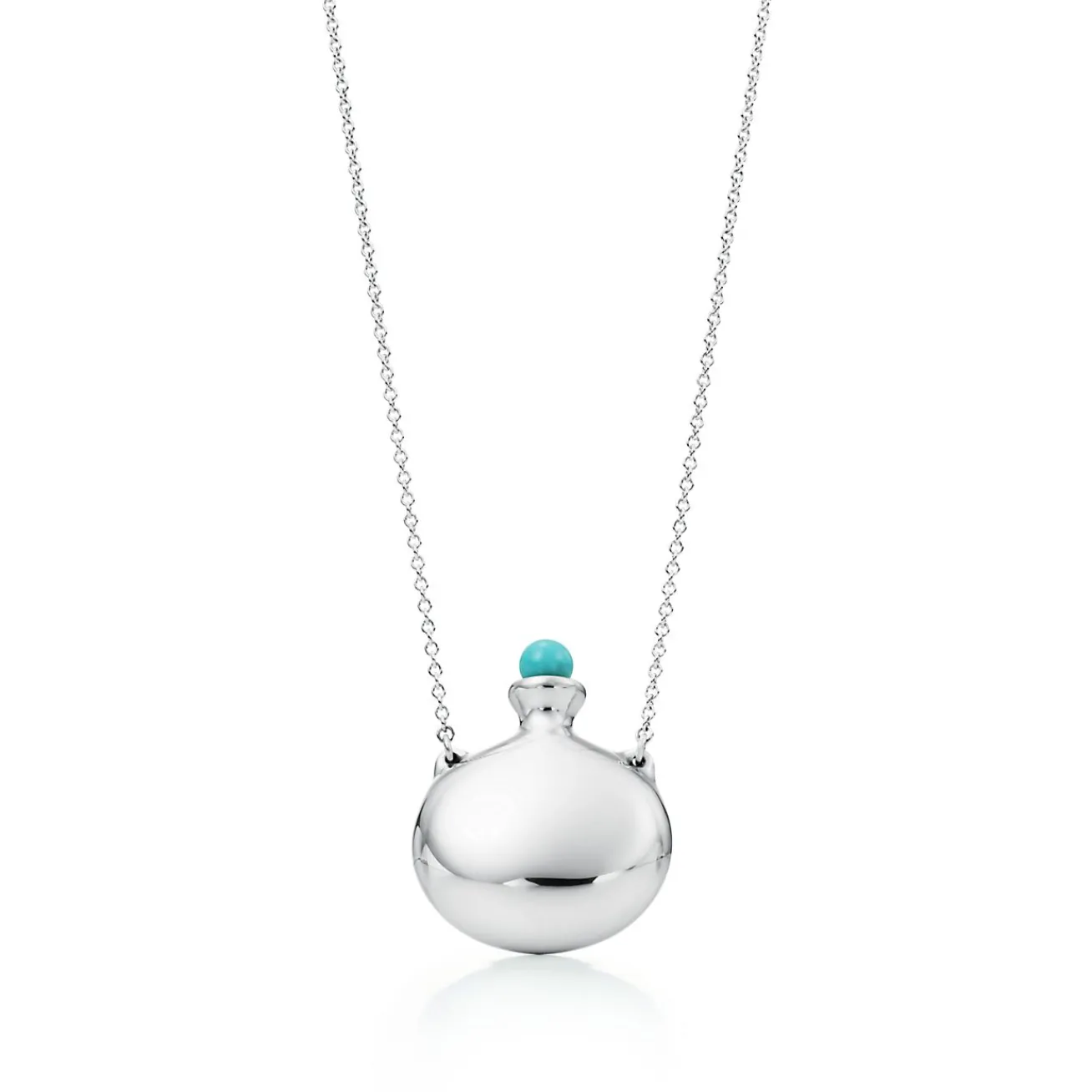 Tiffany & Co. Elsa Peretti® Bottle round bottle pendant in silver with a turquoise stopper. | ^ Necklaces & Pendants|Sterling Silver Jewelry