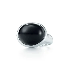 Tiffany & Co. Elsa Peretti® Cabochon ring in sterling silver with black jade, 19 mm wide. | ^ Rings|Sterling Silver Jewelry
