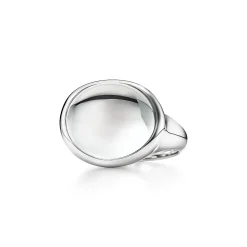 Tiffany & Co. Elsa Peretti® Cabochon ring in sterling silver with rock crystal, 15.5 mm wide. | ^ Rings|Sterling Silver Jewelry