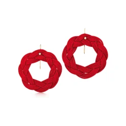 Tiffany & Co. Elsa Peretti® Circle hook earrings in red woven silk with 18k gold. | ^ Earrings|Gold Jewelry