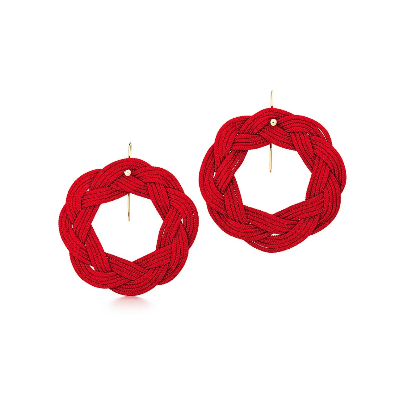 Tiffany & Co. Elsa Peretti® Circle hook earrings in red woven silk with 18k gold. | ^ Earrings|Gold Jewelry
