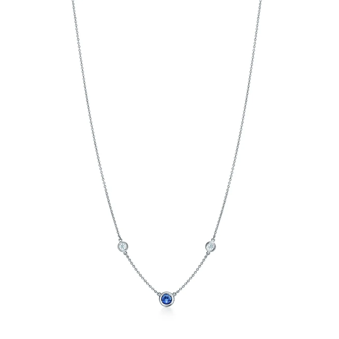 Tiffany & Co. Elsa Peretti® Color by the Yard necklace in platinum with sapphire and diamonds. | ^ Necklaces & Pendants|Platinum Jewelry