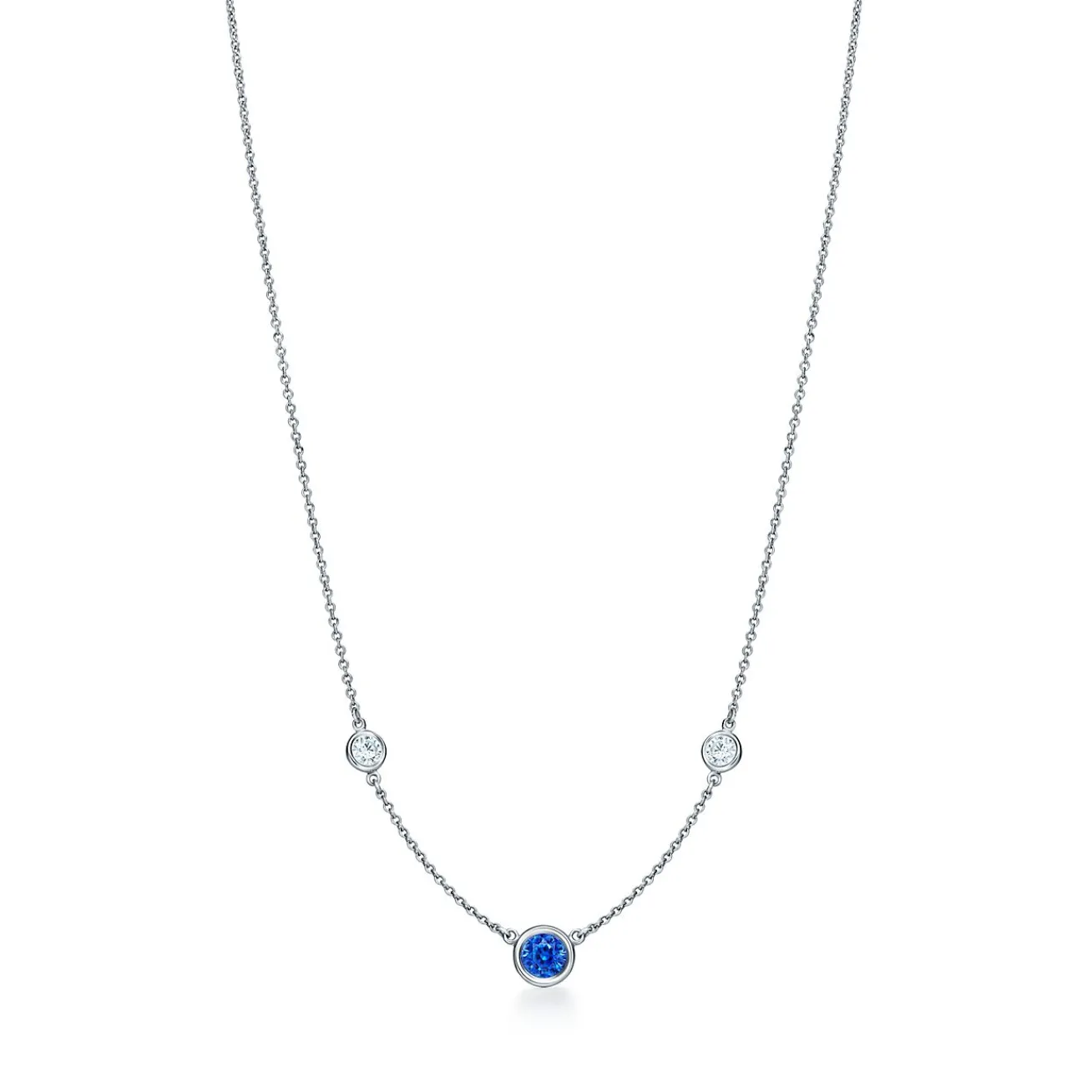 Tiffany & Co. Elsa Peretti® Color by the Yard necklace in platinum with sapphire and diamonds. | ^ Necklaces & Pendants|Platinum Jewelry