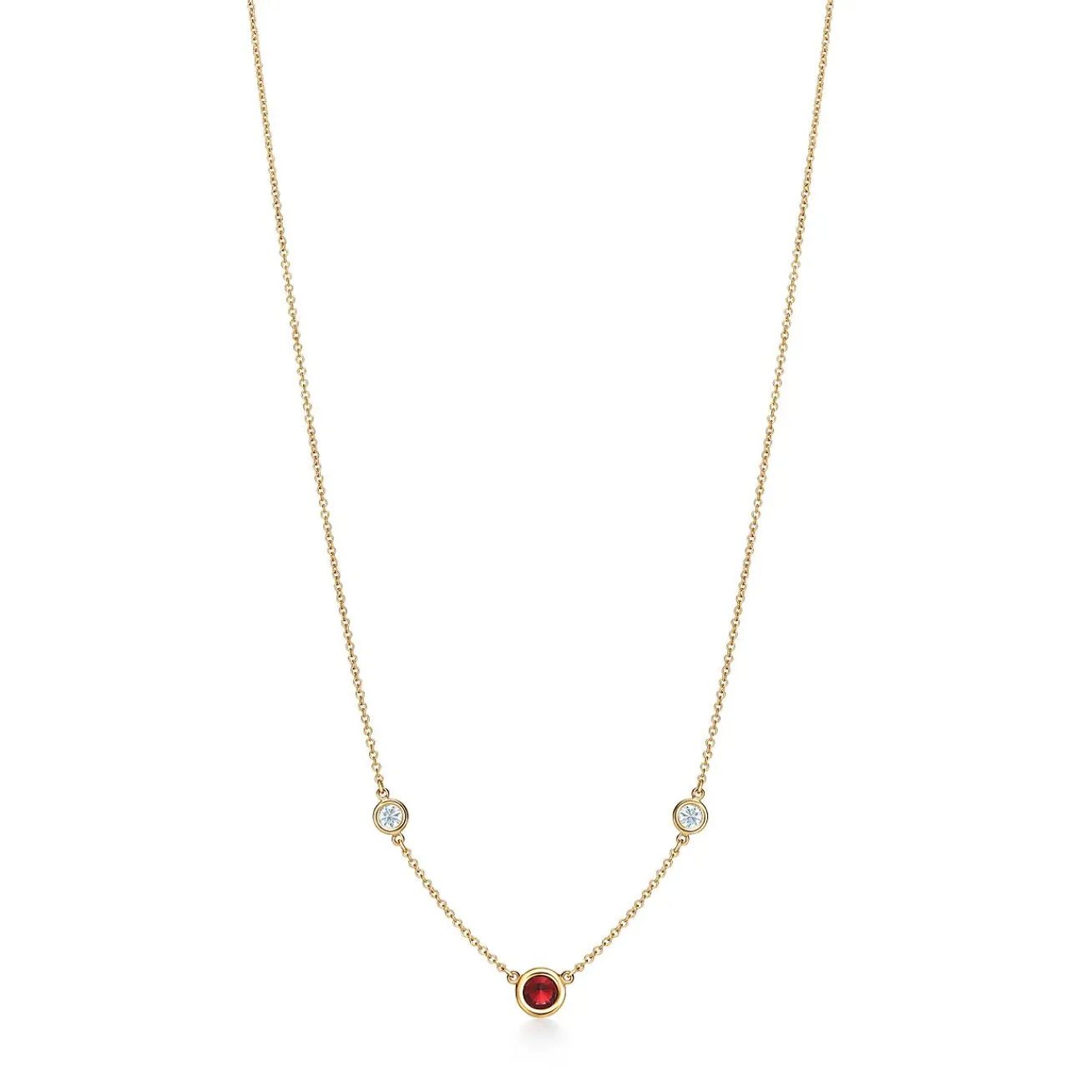 Tiffany & Co. Elsa Peretti® Color by the Yard necklace in 18k gold with a ruby and diamonds. | ^ Necklaces & Pendants|Gold Jewelry