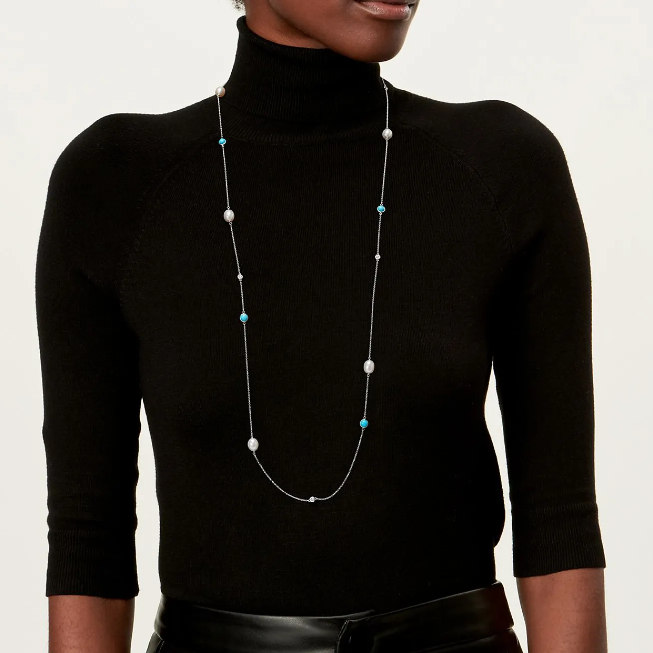 Tiffany & Co. Elsa Peretti® Color by the Yard sprinkle necklace in silver with turquoise. | ^ Necklaces & Pendants|Sterling Silver Jewelry