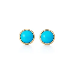Tiffany & Co. Elsa Peretti® Color by the Yard earrings in 18k gold with turquoise cabochons. | ^ Earrings|Gold Jewelry