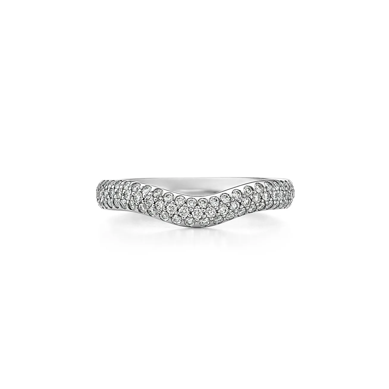Tiffany & Co. Elsa Peretti® curved band ring in platinum with diamonds. | ^ Rings|Stacking Rings