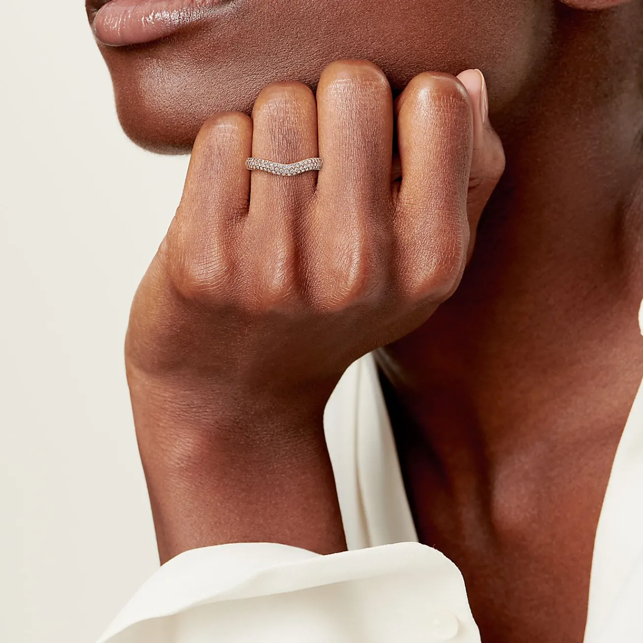 Tiffany & Co. Elsa Peretti® curved pavé band ring in 18k rose gold. | ^ Rings|Rose Gold Jewelry