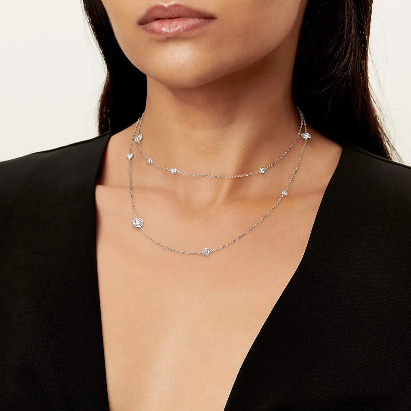 Tiffany & Co. Elsa Peretti® Diamonds by the Yard® Sprinkle Necklace in Platinum with Diamonds | ^ Necklaces & Pendants|Platinum Jewelry