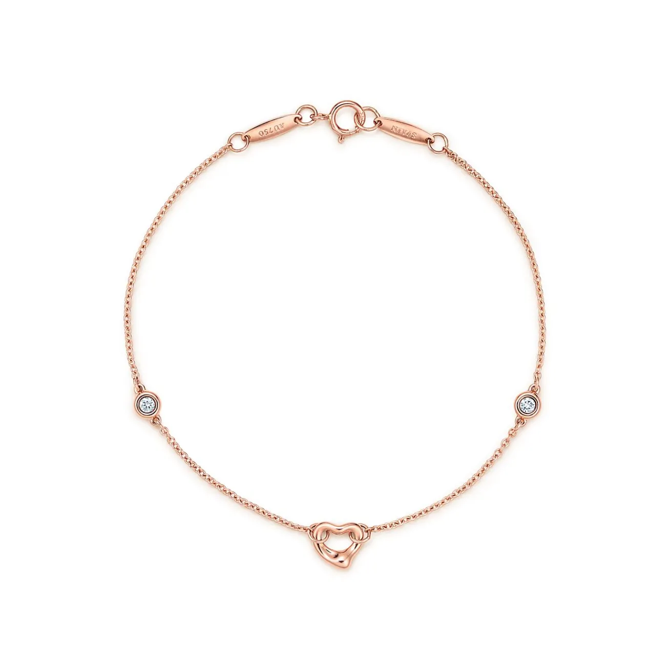 Tiffany & Co. Elsa Peretti® Diamonds by the Yard® Open Heart bracelet in 18k rose gold. | ^ Bracelets|Rose Gold Jewelry