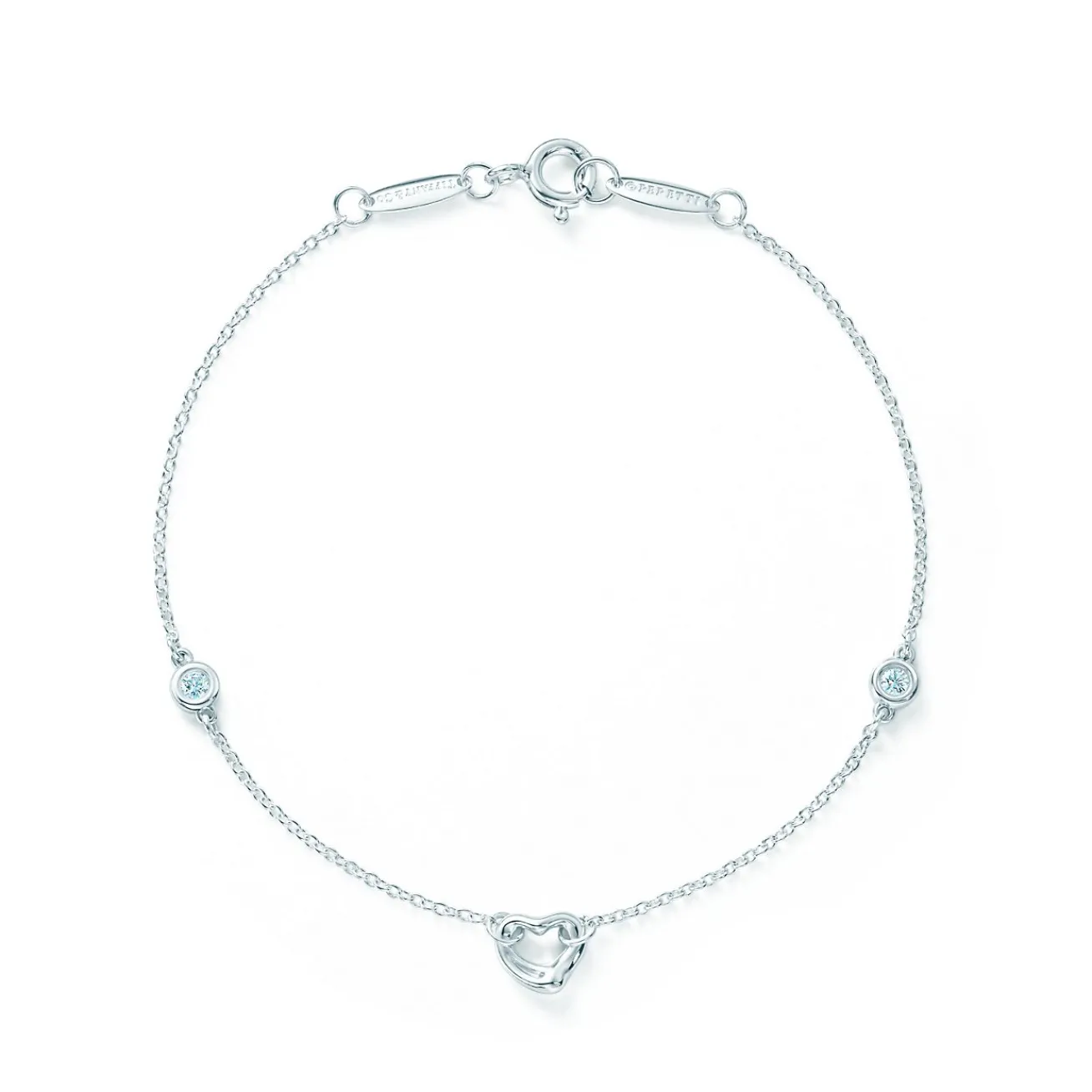 Tiffany & Co. Elsa Peretti® Diamonds by the Yard® Open Heart bracelet in sterling silver. | ^ Bracelets|Sterling Silver Jewelry