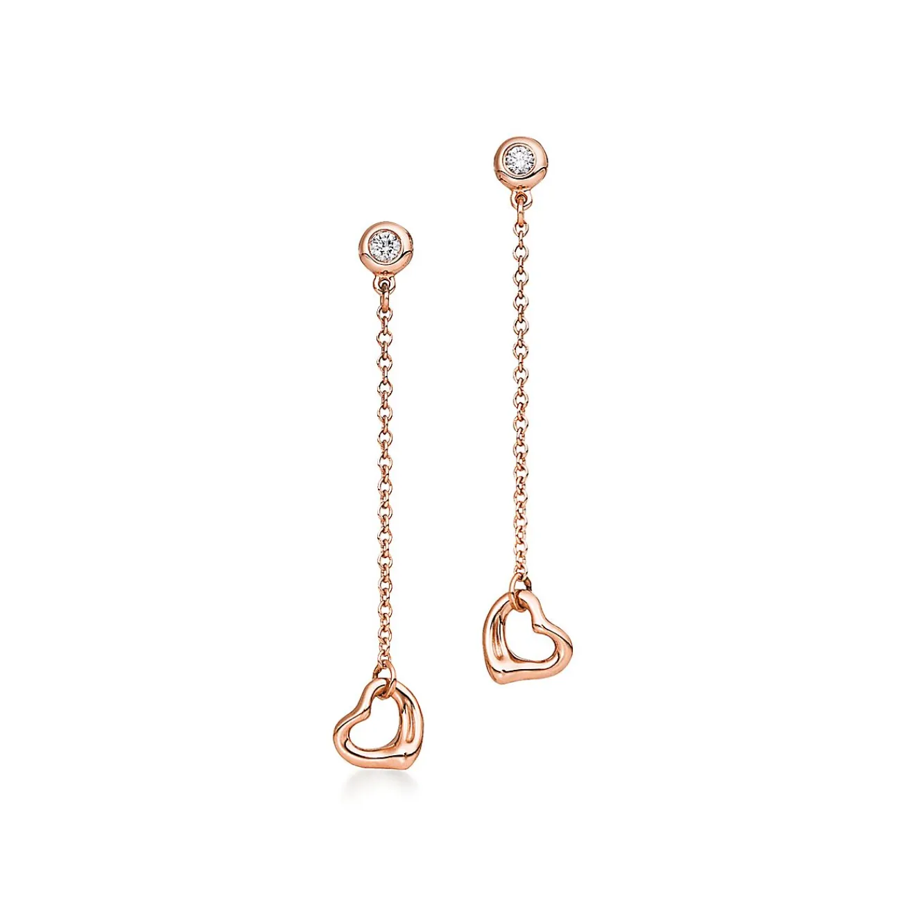 Tiffany & Co. Elsa Peretti® Diamonds by the Yard® Open Heart earrings in 18k rose gold. | ^ Earrings|Rose Gold Jewelry