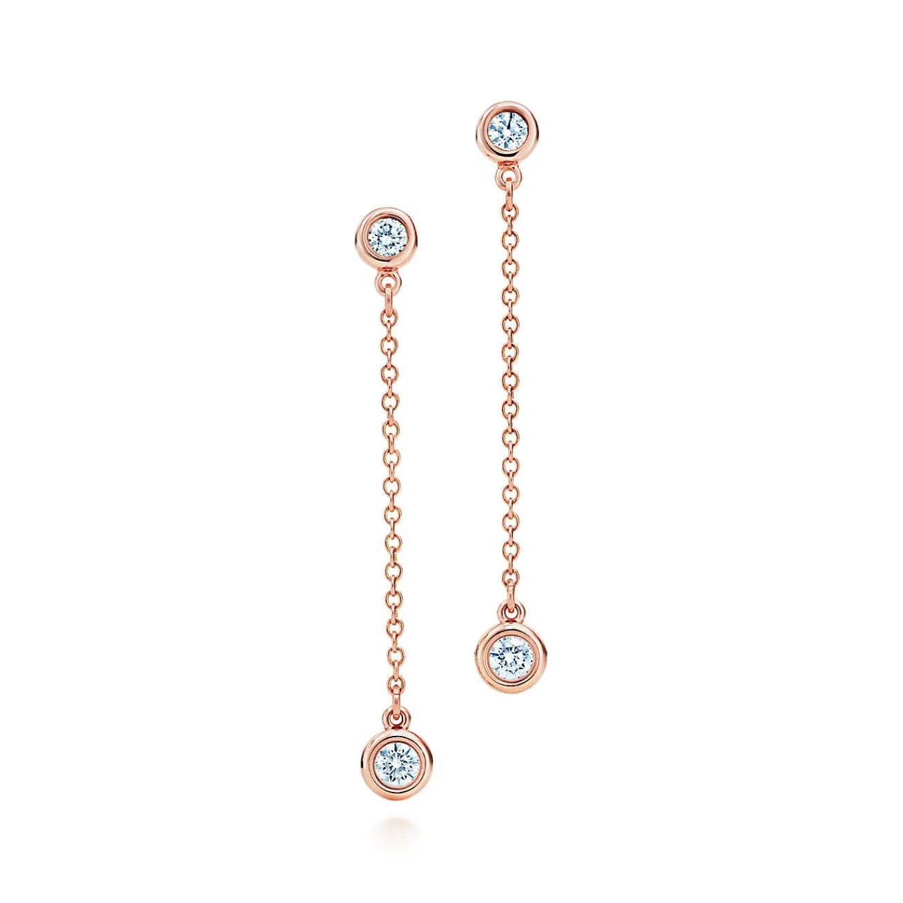 Tiffany & Co. Elsa Peretti® Diamonds by the Yard® drop earrings in 18k rose gold. | ^ Earrings|Rose Gold Jewelry