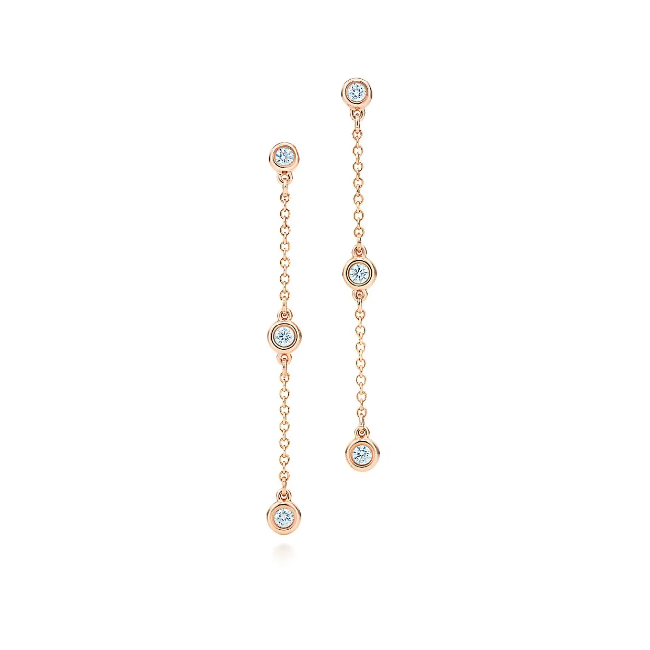 Tiffany & Co. Elsa Peretti® Diamonds by the Yard® drop earrings in 18k rose gold. | ^ Earrings|Rose Gold Jewelry
