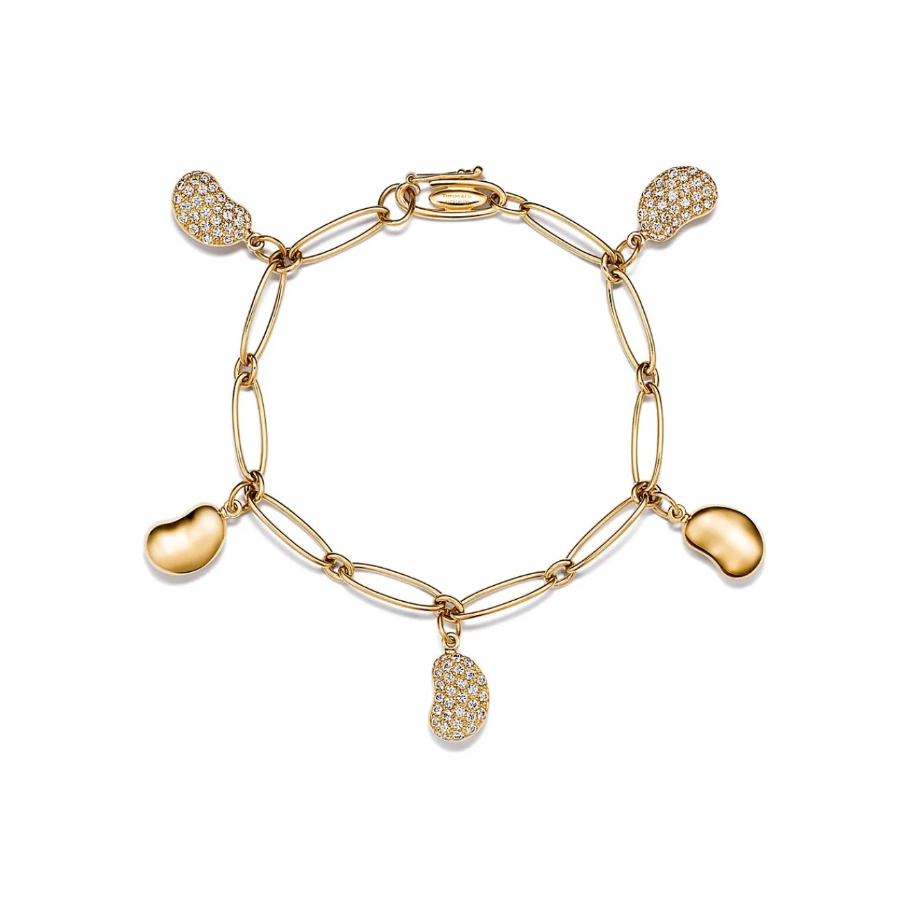 Tiffany & Co. Elsa Peretti® Five Bean® design Bracelet in Yellow Gold with Pavé Diamonds | ^ Bracelets|New Jewelry