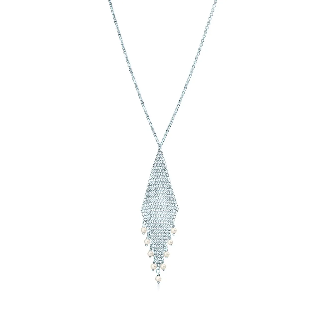 Tiffany & Co. Elsa Peretti® Mesh fringe pendant in sterling silver with freshwater pearls. | ^ Necklaces & Pendants|Sterling Silver Jewelry