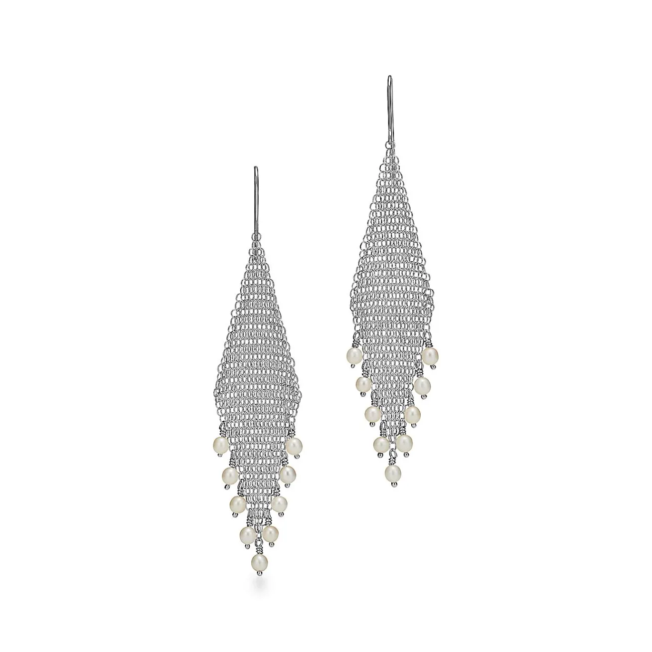 Tiffany & Co. Elsa Peretti® Mesh fringe earrings in sterling silver with freshwater pearls. | ^ Earrings|Sterling Silver Jewelry
