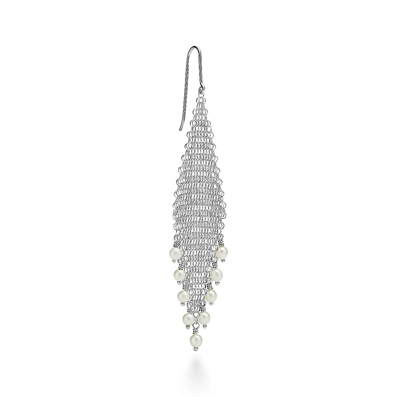 Tiffany & Co. Elsa Peretti® Mesh fringe earrings in sterling silver with freshwater pearls. | ^ Earrings|Sterling Silver Jewelry