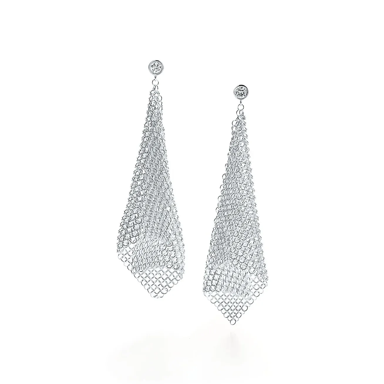 Tiffany & Co. Elsa Peretti® Mesh scarf earrings in sterling silver with diamonds, small. | ^ Earrings|Sterling Silver Jewelry